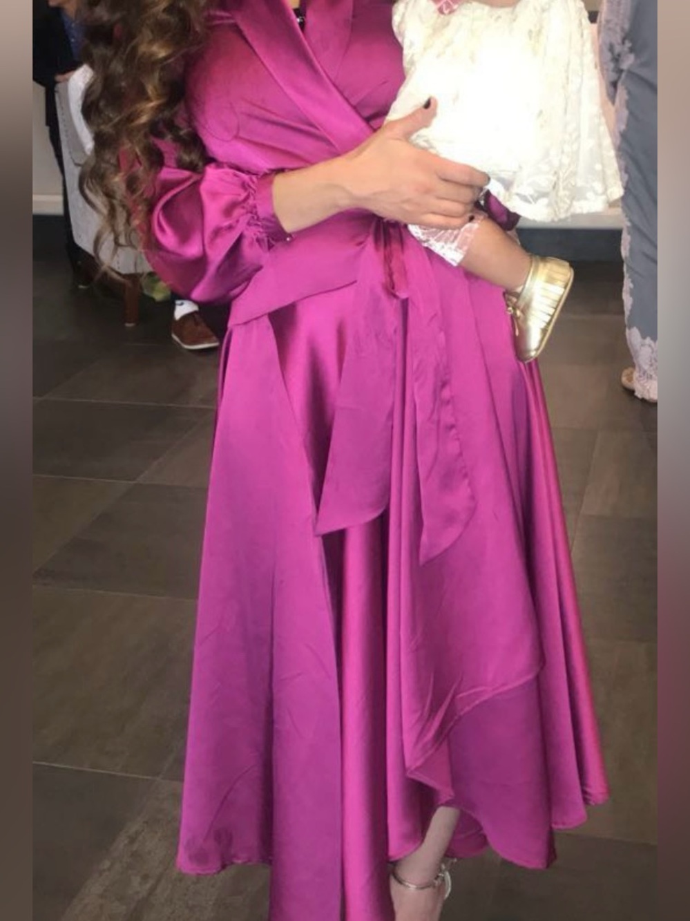 Nasty Gal Fuchsia Satin Wrap Midi Dress